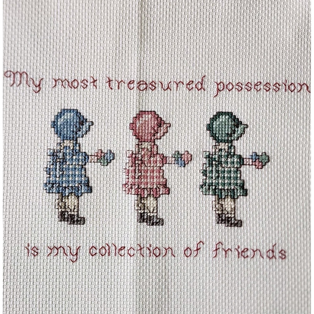 Friends Cross Stitch‎ Finished Piece Cottagecore Picture Friendship Bonnets Art